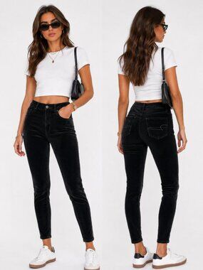 American Eagle Velour Super Stretch Jeans Black skinny Jeggings Size 2